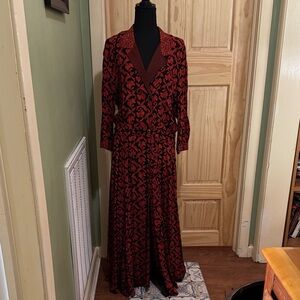 Vintage Carole Little Red and Black Long Sleeve Dress Maxi Sz 14
